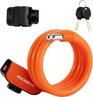 Zámok RockBros špirálový na kľúč, 12x1200mm, oranžový