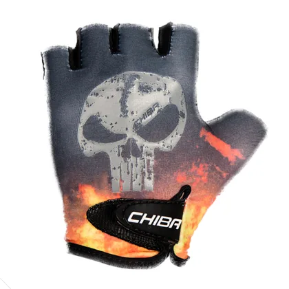 Chiba Detské cyklistické rukavice Cool Kids SKULL L, Čierna/Oranžová