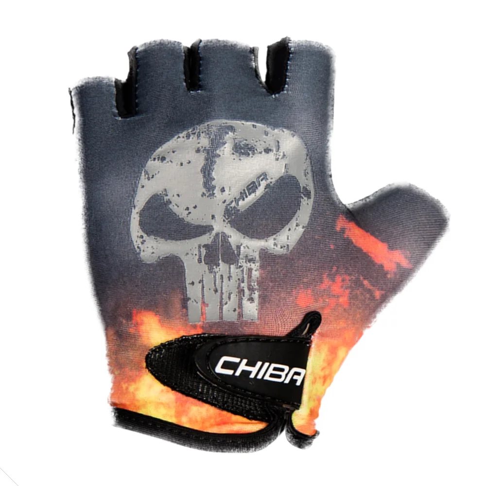 Chiba Detské cyklistické rukavice Cool Kids SKULL S, Čierna/Oranžová