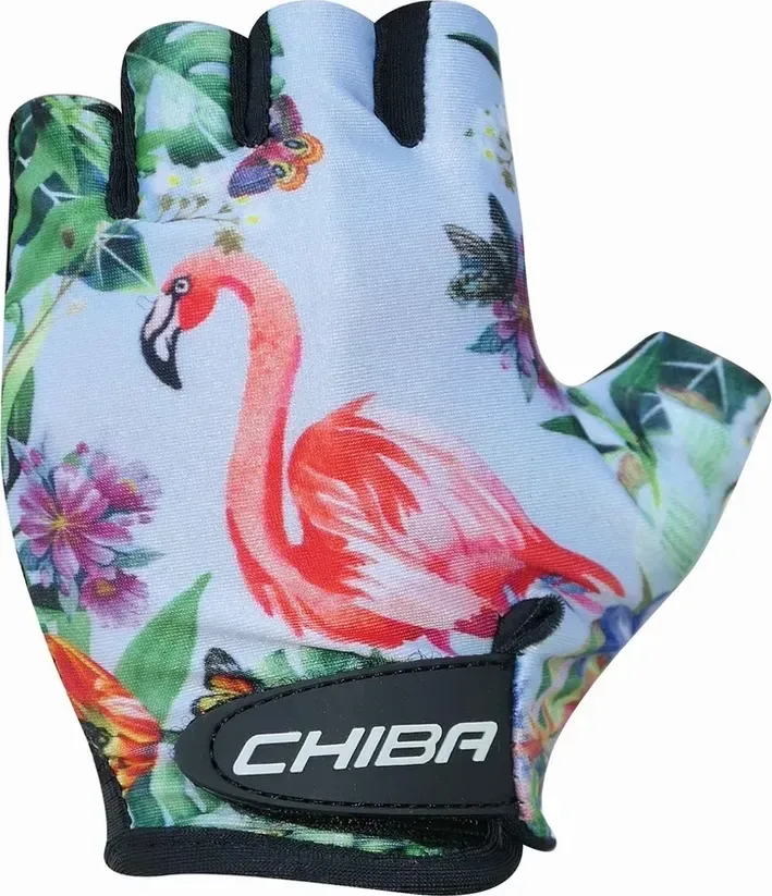 Chiba Detské cyklistické rukavice COOL KIDS Flamingo M, Zelená/Ružová/Modrá