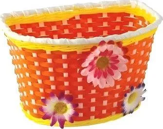 Košík predný plast, detský, oranžovo/žltý, motív kvietky
