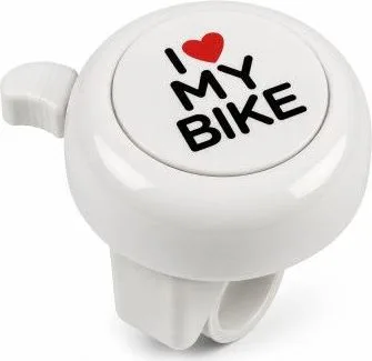 Zvonček oceľ I love my bike 3D motív, na karte