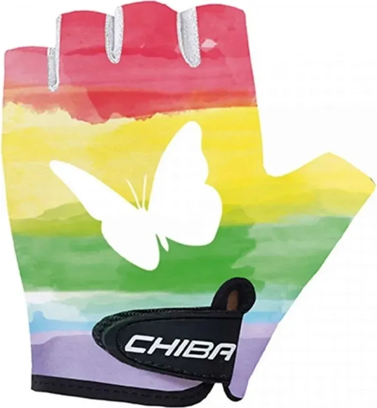 Chiba Detské cyklistické rukavice COOL Kids Papillon M, Zelená/Žltá/Červená