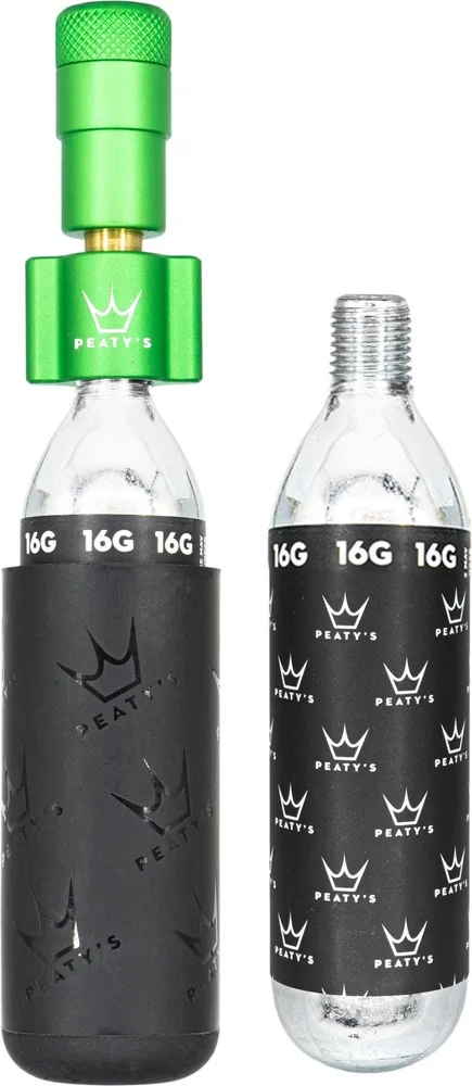 CO2 pumpa + bombičky 2 ks Peaty's Holeshot - Road & Gravel (16 g) - Emerald
