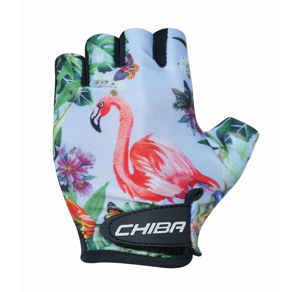 Chiba Detské cyklistické rukavice COOL KIDS Flamingo S, Zelená/Ružová/Modrá