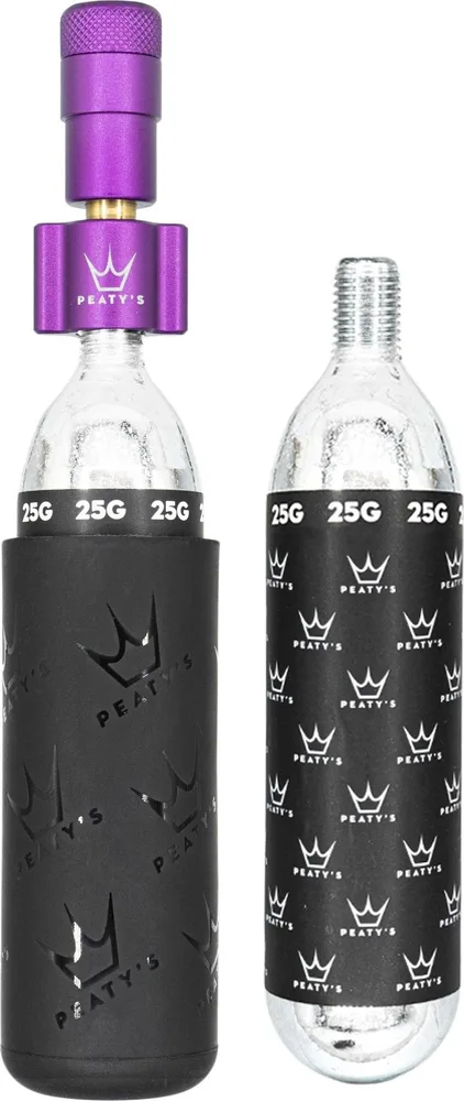 CO2 pumpa + bombičky 2 ks Peaty's Holeshot - MTB (25 g) - Violet