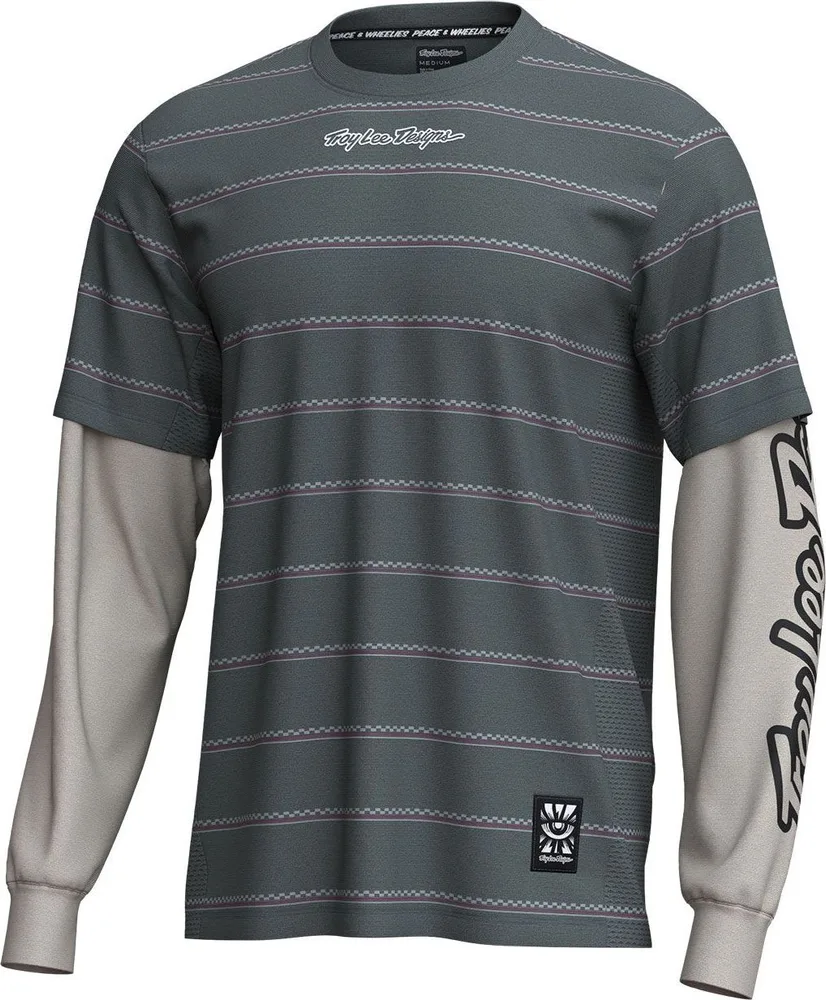 Pánsky dres s dlhým rukávom TLD Skyline Fakie Ride Tee Stripe Dark Forest