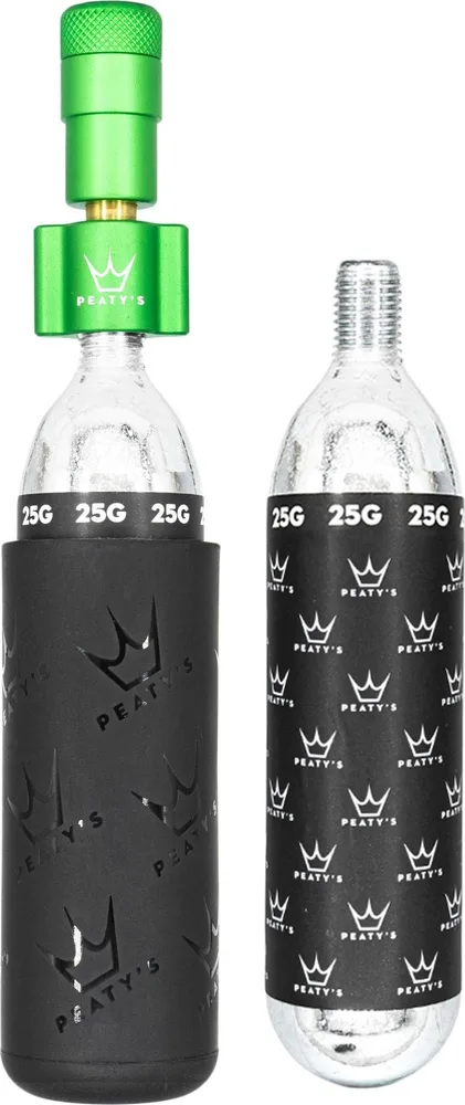 CO2 pumpa + bombičky 2 ks Peaty's Holeshot - MTB (25 g) - Emerald
