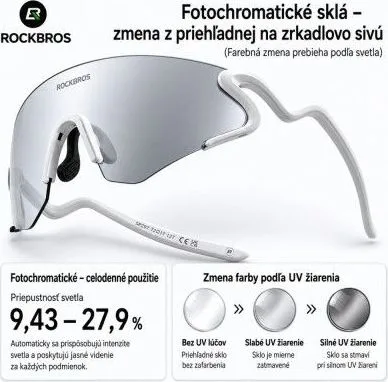 Okuliare Rockbros, fotochromatické, bezrámikové, biele