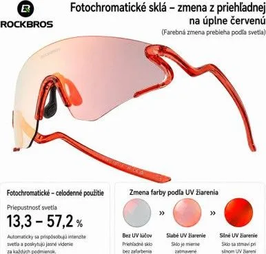 Okuliare Rockbros, fotochromatické, bezrámikové, červené