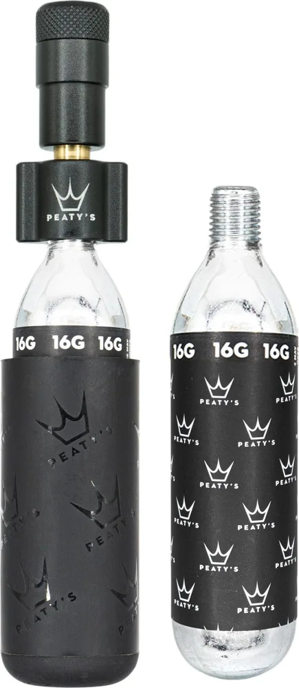 CO2 pumpa + bombičky 2 ks Peaty's Holeshot - Road & Gravel (16 g) - Black