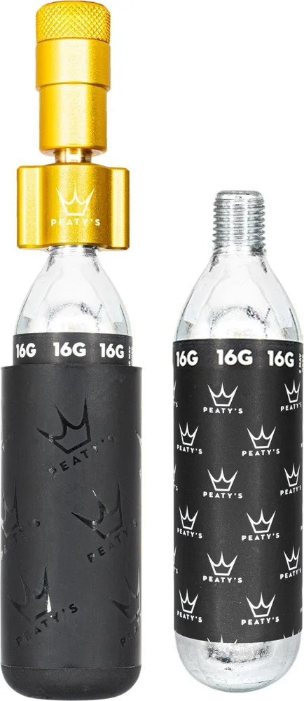 CO2 pumpa + bombičky 2 ks Peaty's Holeshot - Road & Gravel (16 g) - Gold