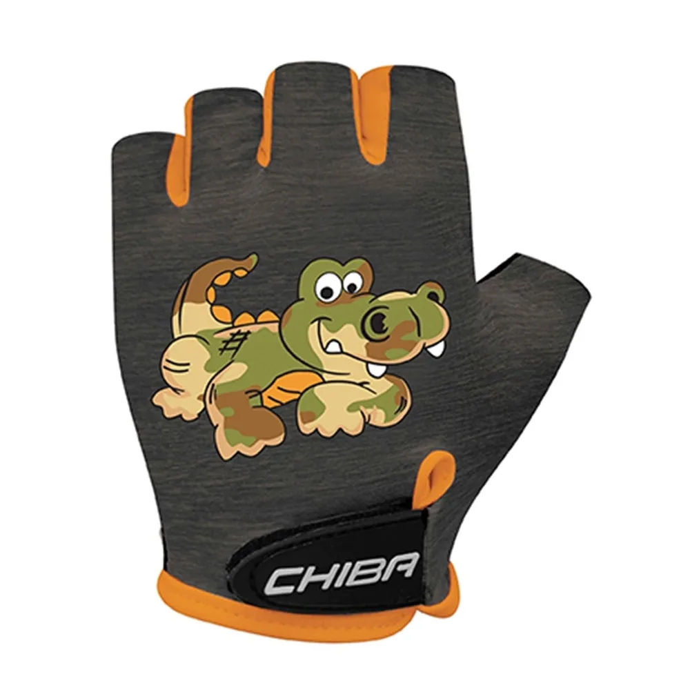 Chiba Detské cyklistické rukavice COOL KIDS Crocodile S, Čierna/Oranžová
