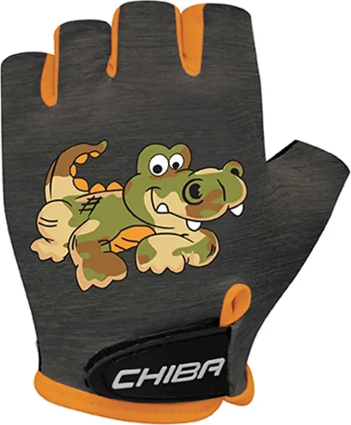 Chiba Detské cyklistické rukavice COOL KIDS Crocodile S, Čierna/Oranžová