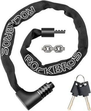 Zámok RockBros reťazový kódový aj na kľúč 960mm, čierny