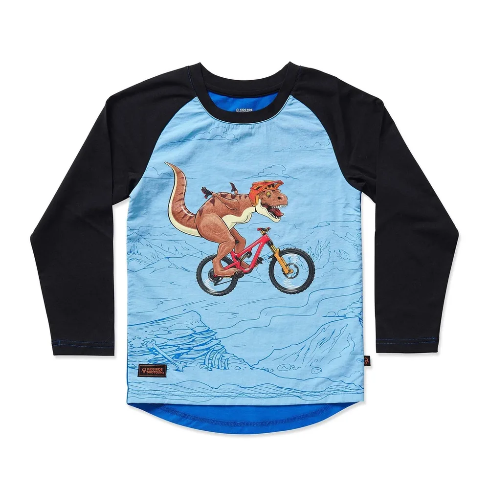 Kids Ride Shotgun Detský cyklistický dres MTB Dino, Modrá