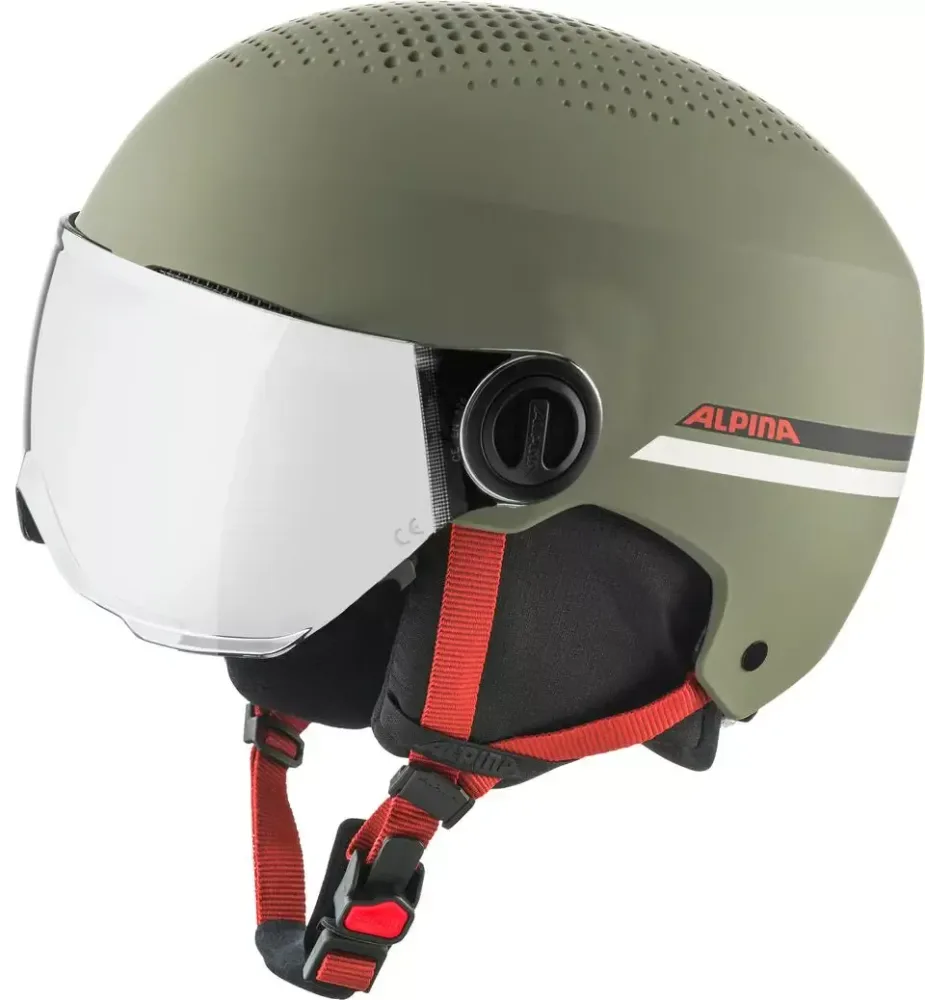 ALPINA Juniorská lyžiarska prilba ZUPO VISOR Q-LITE olive-red matt - orange-silver