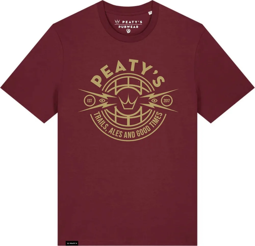 Tričko s krátkym rukávom Peaty's Pubwear Trails & Ales Crest / Burgundy