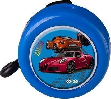 Zvonček oceľ motív autá, na karte, modrý