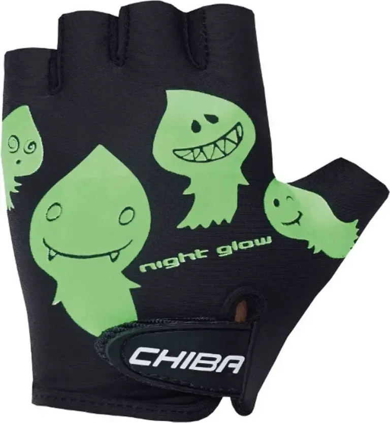Chiba Detské cyklistické rukavice COOL KIDS GHOST M, Čierna/Zelená