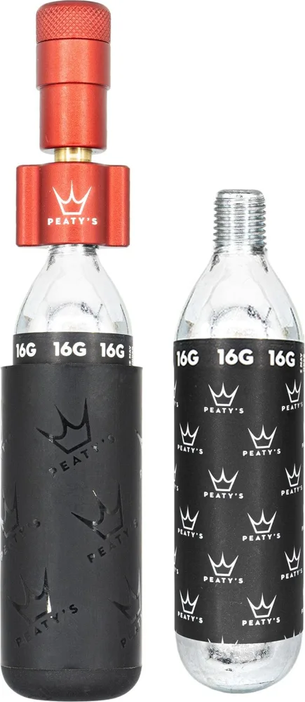 CO2 pumpa + bombičky 2 ks Peaty's Holeshot - Road & Gravel (16 g) - Red