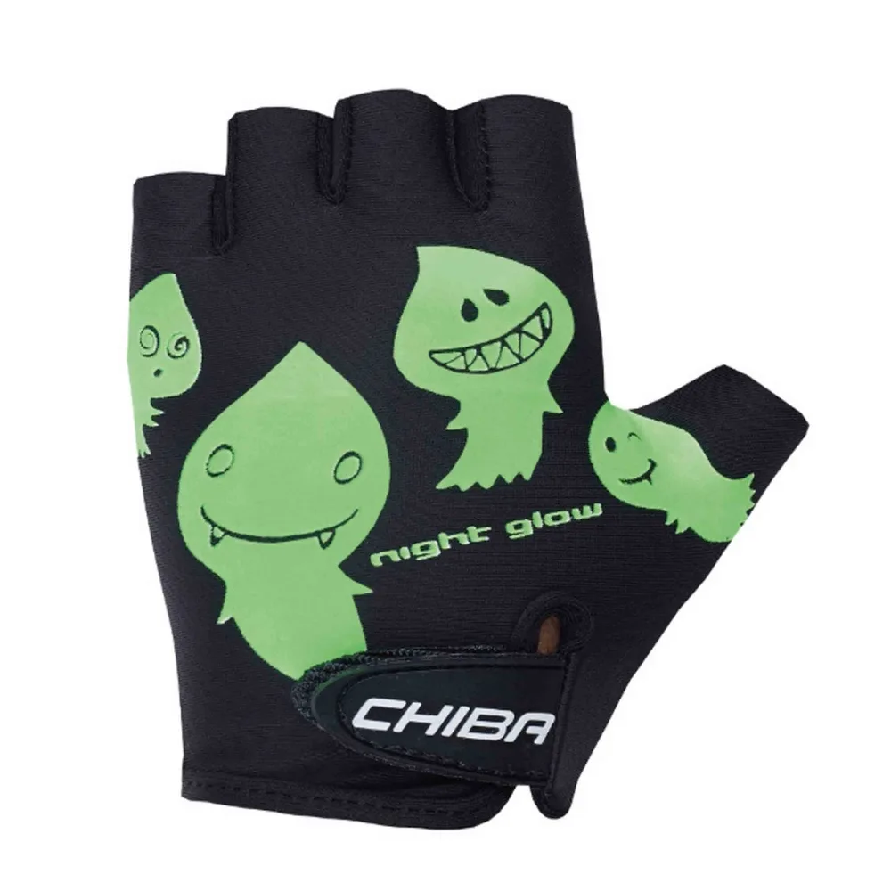 Chiba Detské cyklistické rukavice COOL KIDS GHOST S, Čierna/Zelená