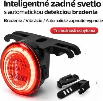 Svetlo zadné RockBros COB LED, IPX7, USB nabíjateľné, inteligentné . V cene výrobku je zahrnutý recykl.pop.pre SR v sume 0,1248