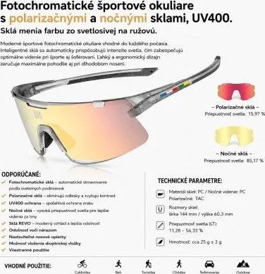 Okuliare Rockbros, fotochromatické, transparentné čierne