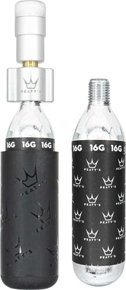 CO2 pumpa + bombičky 2 ks Peaty's Holeshot - Road & Gravel (16 g) - Silver