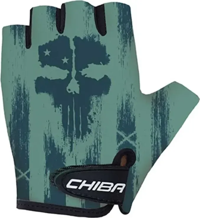 Chiba Detské cyklistické rukavice Cool Kids SKULL XS, Čierna/Zelená