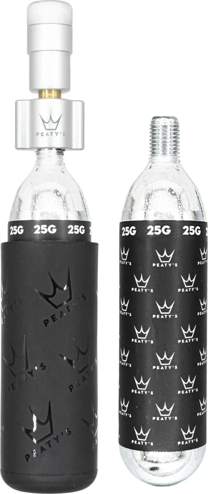 CO2 pumpa + bombičky 2 ks Peaty's Holeshot - MTB (25 g) - Silver